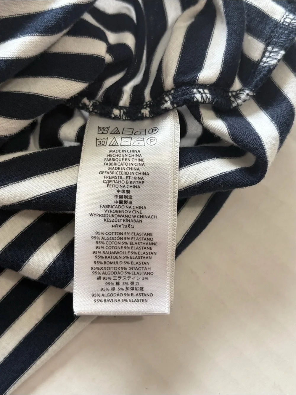 Michael Kors Navy and White Striped Long Sleeve Scoop Neck Top